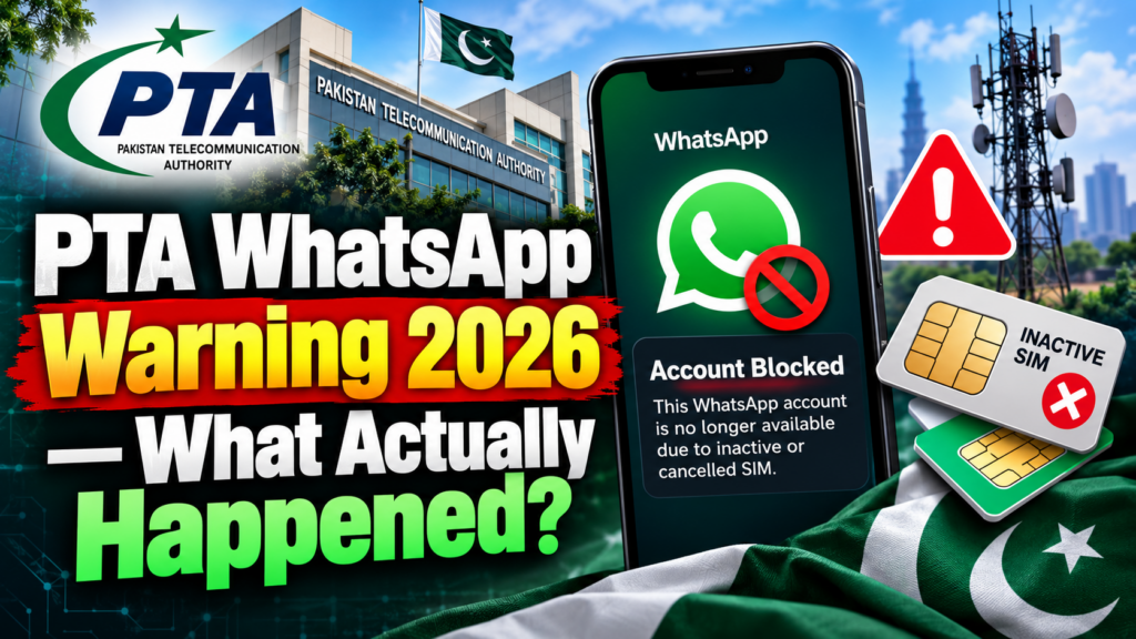 PTA WhatsApp Warning 2026 showing inactive SIM and WhatsApp account blocking in Pakistan