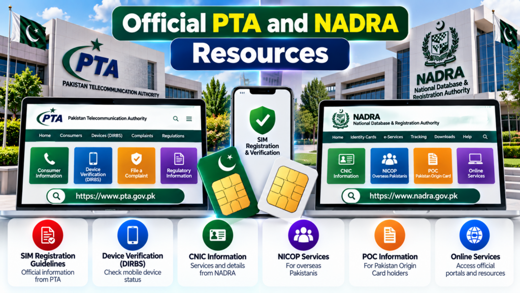Official PTA and NADRA resources for SIM registration in Pakistan